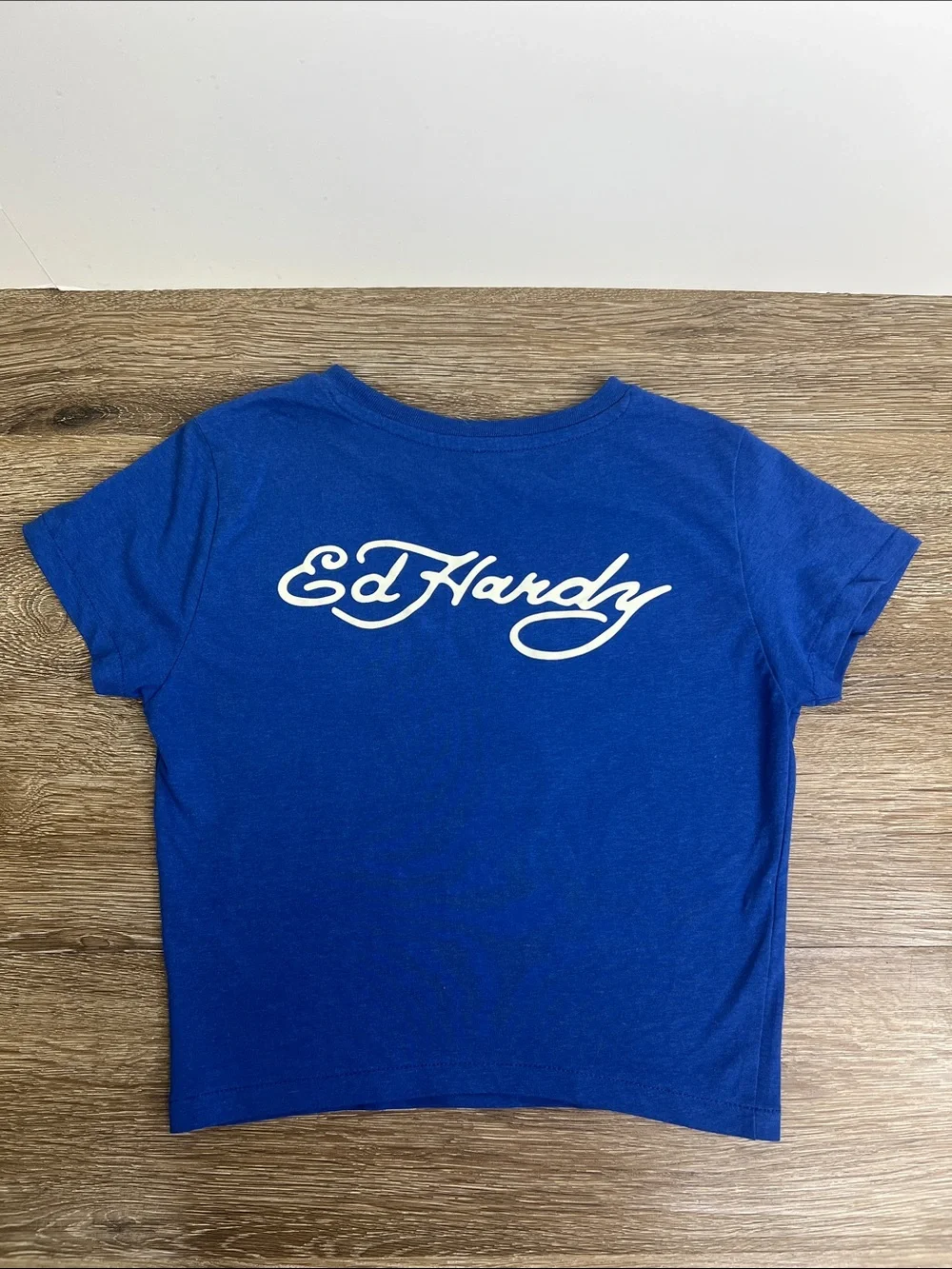 Ed Hardy “Forever” Cherry Graphic Baby Tee Blue Size Small